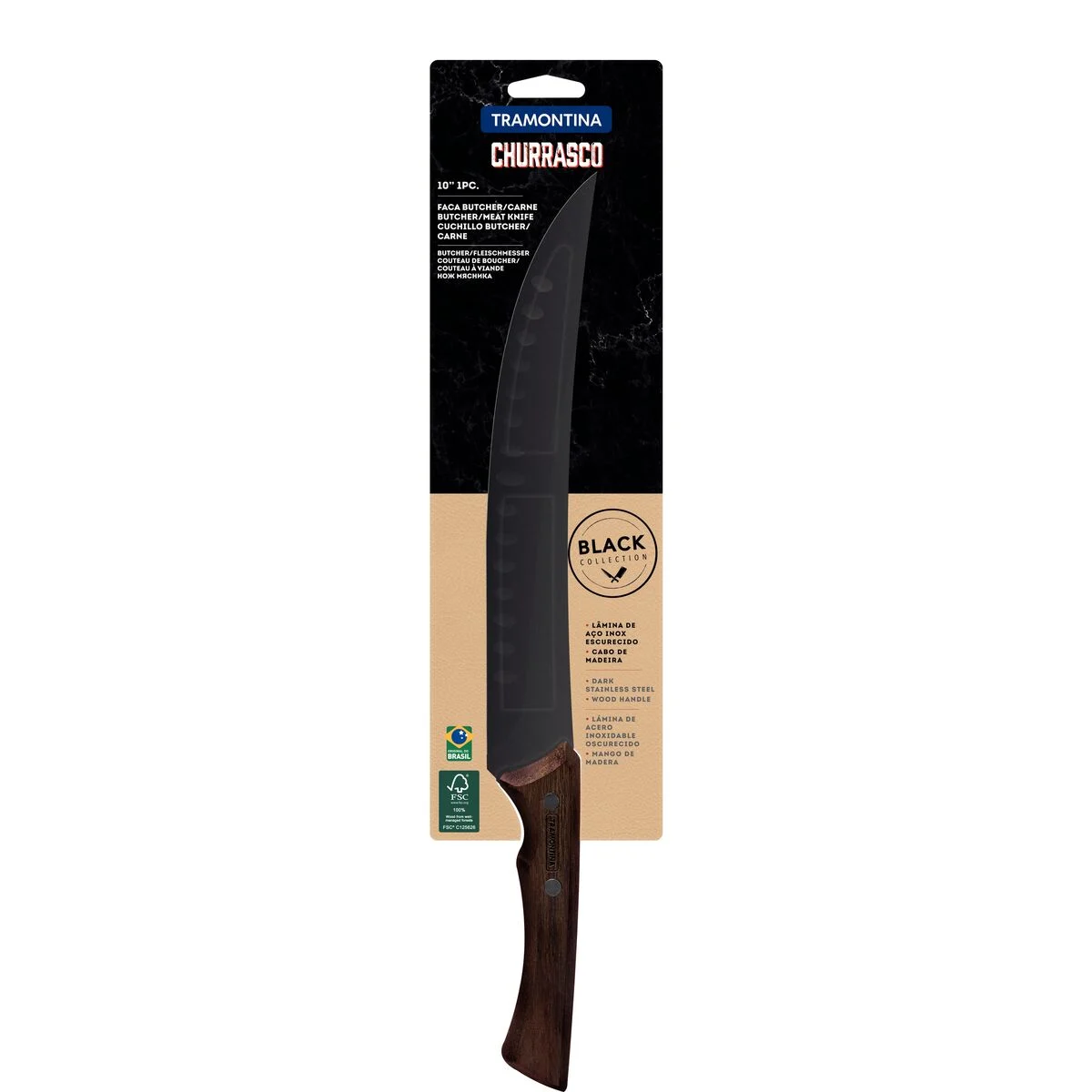 Cuchillo Carne “Churrasco Black” Acero Inoxidable Oscurecido y Mango de Madera 10'', Tramontina - Imagen 5