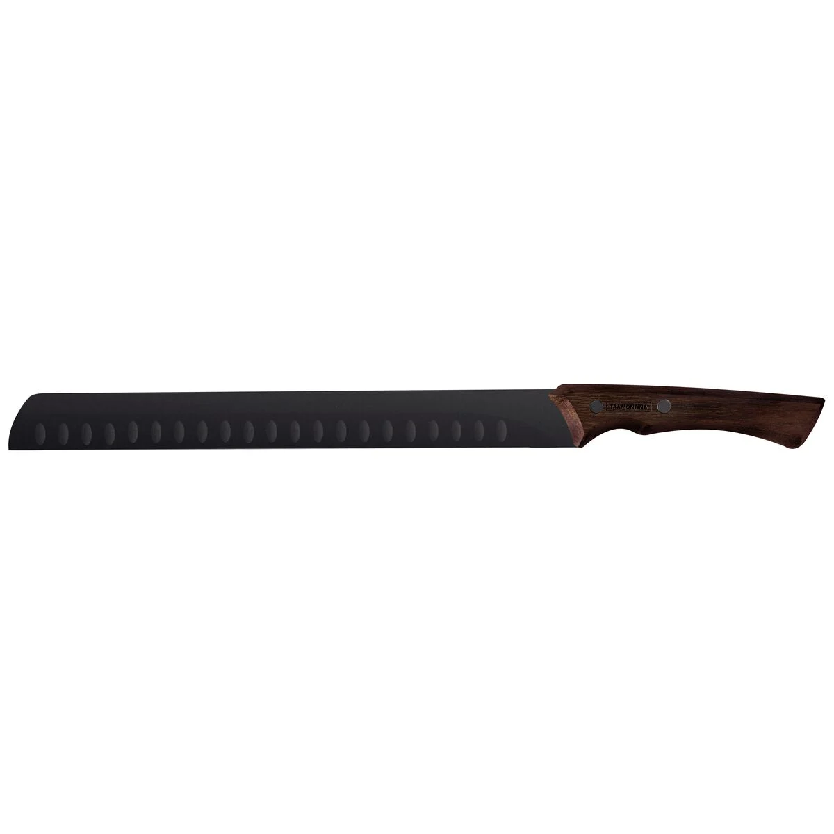 Cuchillo Slicer “Churrasco Black” Acero Inoxidable Oscurecido y Mango de Madera 12″, Tramontina