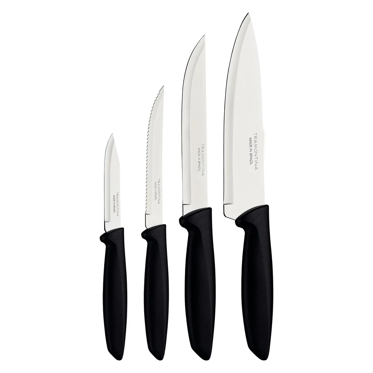 Juego de Cuchillos Acero Inoxidable “Plenus” Mango Negro 4 Piezas, Tramontina