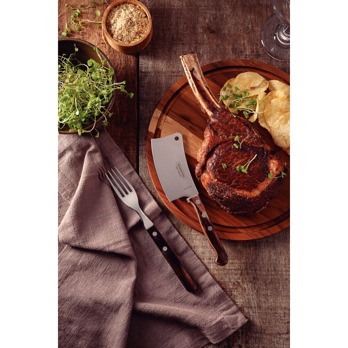 Hachuela 9 cm, Acero Inoxidable y Mango Madera Tratada Polywood Castaño - Imagen 4